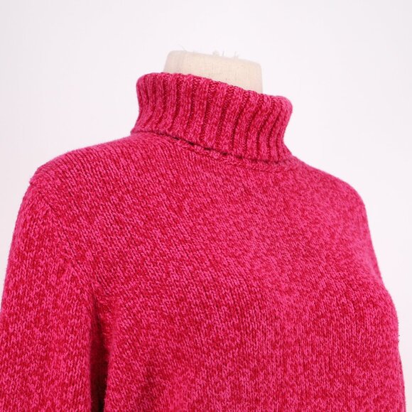 LANDS' END Cozy Knit Hot Pink Magenta Cotton Turtleneck Sweater Size 1X 16W-18W - Picture 3 of 7